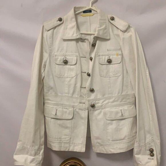 J CREW WOMENS IVORY REGULAR FIT LONG SLEEVE COLLARED SAFARI‎ JACKET SIZE SP - Picture 1 of 3